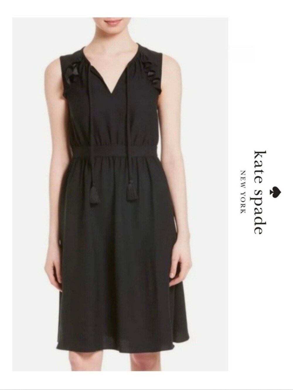{Kate Spade} Crepe Ruffle Fit & Flare Dress Black Small